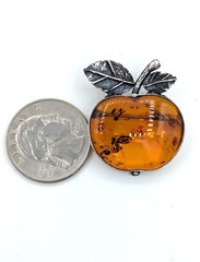Vintage Amber Apple Brooch Sterling Silver Teacher Gift Baltic