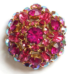 Vintage Brooch ~ Round Domed Pink & Pink AB Rhinestones