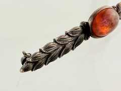Vintage Sterling Silver Dragons Breath Glass Bar Pin Leaves Motif Brooch 2.25 In