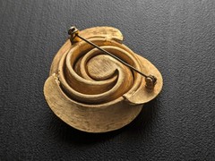 Vintage 1960s Gold Tone Floral Brooch Matte Statement Pin Womens