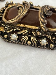 Vintage Amber Necklace with Filigree Detail Victorian Art Nouveau Czech Style