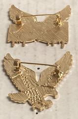 Pair Large 1.75″x1.75″ Flying American Eagle Flag Gold Tone Pins/Brooches NWOT’s