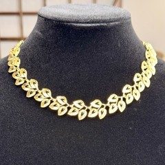 Vintage Napier Chunky Gold Tone Leaf Panel Link Necklace Signed Choker Collar