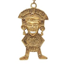 Hobe Statement Pendant Necklace Mayan Inspired 20″ Gold Tone Chain Vintage