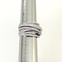 Ladies Clear CZ Multi Row Free Form Wrap Silver Tone Statement Ring Size 6