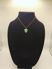 Vintage Signed AMCO 14K GF Gold Filled Leaf Blue Turquoise Stone Pendant Necklac