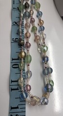 Vintage PASTEL PINK, BLUE, GREEN LUCITE FACETED BEAD NECKLACE Frosty 42″ Long