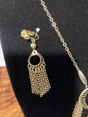 Vintage Gold Tone Fringe Tassel 21 in Necklace & Matching Earrings