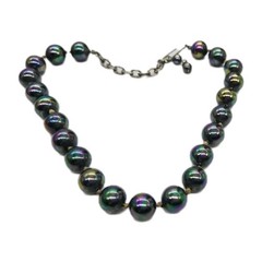 Peacock Black Pearl Hand Strung Beaded Choker Necklace Hand tied knot Vtg 16 in