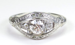 Antique 3 Diamond Filigree Engagement 14K-18KW Gold Ring Size 9 UK-R1/2 EGL USA