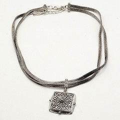 Napier Two Chain with Square Floral Filigree Ornate Silver Tone Pendant Necklace