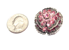 Pink Rhinestone Pendant Silvertone Metal 1 1/4″ in Diameter