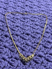 Vintage Goldtone Herringbone Chain Necklace Clear Blue Rhinestone V Spring Ring