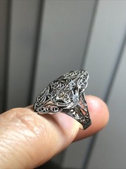 35. Vintage 925 Sterling Silver Hand Crafted Filigree Rhombus Ring 5.25s, 3.1g