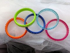 Vintage Y2K Lucite Rhinestone Bangle Bracelet Lot of 5 Neon AB Crystal Orange…