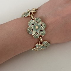 Vintage Pastel Blue Enamel Flower Set Earrings Necklace Clip On Earrings Spring