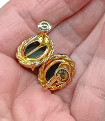 Vintage Sorrento Earrings Screw Back Faux Onyx 12k Gold Filled Filigree .75″