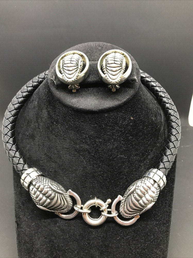 Vintage CABOT Signed Modernest Silver Alloy Snake Head Necklace and Earring Set