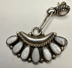 Vintage Sterling Silver & Mother of Pearl Fan Dangle Earrings With LMB Hallmark