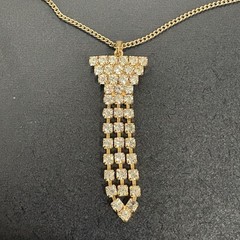 Vintage Gold Tone Faux Diamond Rhinestone Pendant Necklace – Art Deco Dangle