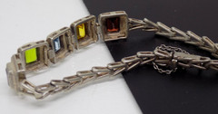 925 Sterling Silver Gemstone Amethyst Peridot Topaz Citrine Marcasite Bracelet