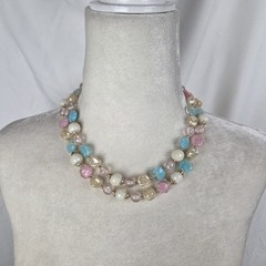 Vintage Double Strand Lucite Necklace Pastel Cotton Candy Pink Blue Hong Kong
