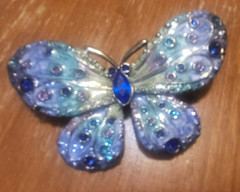 Vintage Butterfly Brooch Pin Jewelry Blue Teal Green Gorgeous 2 1/2″ Span