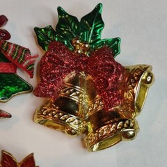 Vintage Christmas Brooches Trees / Bells / Santa / Poinsettia pins lot Of 6
