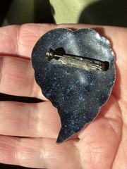 Vintage Enamel On Copper Leaf Brooch