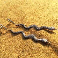 2.90ctw Real Old Mine Rose Cut Diamond Ruby Silver Vintage Snake Earring Jewelry