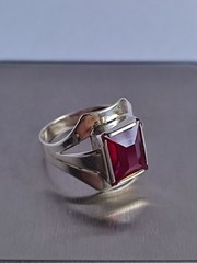 Old Vintage Soviet Union Silver 875 Ring USSR Red Stone Ruby Size US 7 (17 mm)