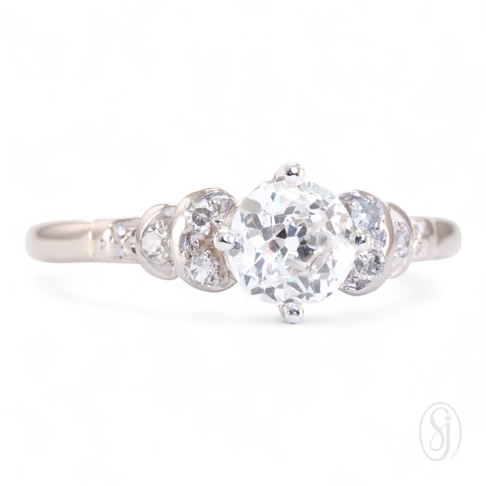 THAT GATSBY SPARKLE 1920s 18K White Gold Platinum Old European Cut Diamond Ring