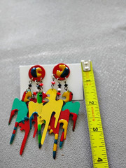 Vtg 1970s H Paint Wood Parrot Bead Necklace Tropical Folk Art 20″ Pierc Earring