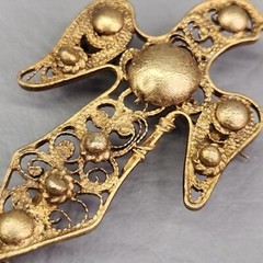 Vintage Eagle Brooch Gold Filled Filigree Tassel C Clasp Artisan Antique 3.5″