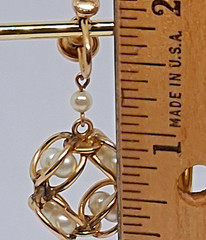 Vintage 1/20 12K GF Chainmail Pearl Screw-back 2 Inch Drop Dangle Earrings