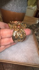 Vtg Mixed Metals Agate Stone Hammered Brutalist Style Cuff Bracelet