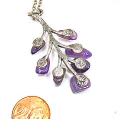 Natural Amethyst Stone Necklace Silver Tone Leaf Branch Pendant 26 In