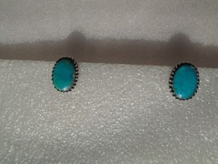 VINTAGE 925 STERLING SILVER TURQUOISE CLIP ON EARRINGS OLD PAWN