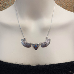 Ethnic Necklace Vintage Sterling Silver Blue Tribal Folk Crescent Artisan Boho