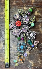 Large Floral and Butterfly Vibrant Multi-Colored Stone Brooch Pin Pendant