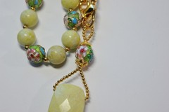 lime green Beaded Necklace semi-precious Gemstone pendant glass beads MA2