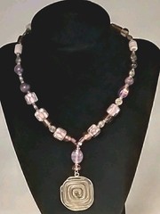 Vintage Purple Art Glass Beads Necklace Silver Pendent Choker Collar Bohemian