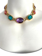 VTG 1990s Trifari TM Runway Statement Necklace Huge Faceted Multicolor Glass