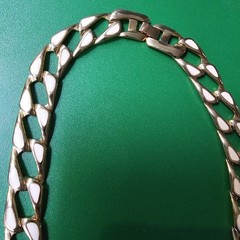 Vtg Napier Gold Tone White Enamel Chunky Curb Link Chain Collar Choker Necklace