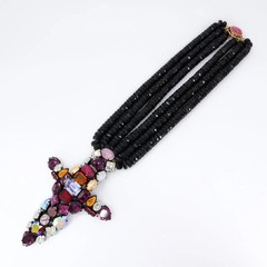 Hanna Bernhard, Haute Couture, Decorative Cross Necklace in Purple/Black