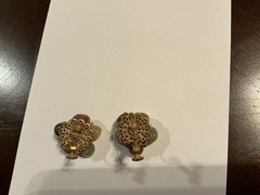 Vtg Signed Miriam Haskell Hand Wired Floral Cluster Clip Earrings Green Cabochon