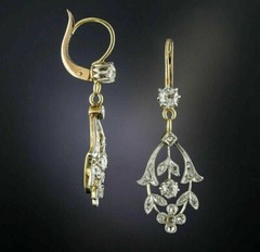 Leaf Branch Dangle Drop Earrings 2.4 Ct Simulated Diamond 14K Yellow Gold Over