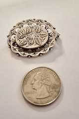 Antique Victorian Silver Engraved Detailed Long Stem Rose & Ivy Leaves Brooch