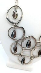 Vintage Statement Necklace Smoky Gray Czech Glass Drops Silver Tone