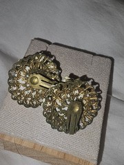 Vintage Filigree Floral Clip-On Earrings White Cabochon Brass Tone Haskell Style